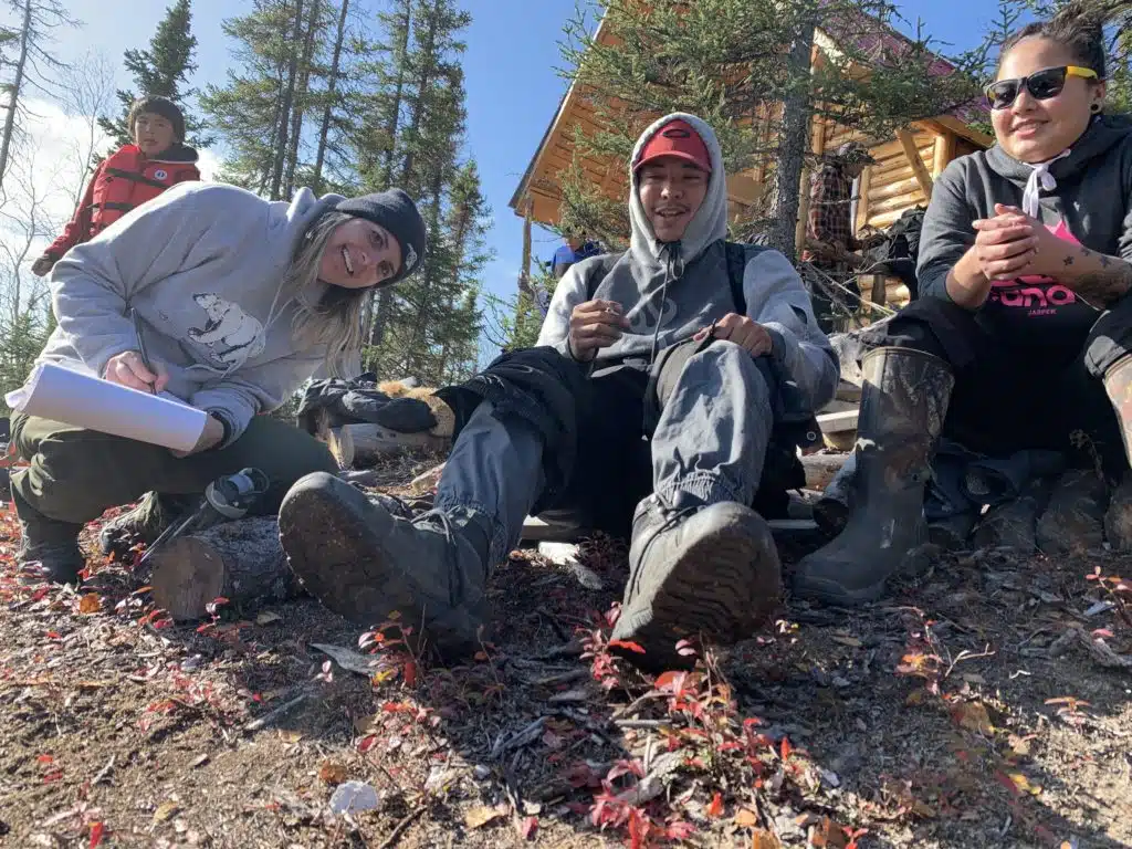 Nicolas Duck (SDFN) Michelle Ewacha (CPAWS) Sandy Clipping (SDFN) and Casey Hyslop (SDFN) at the summit. (Credit: Mira Oberman, CPAWS)