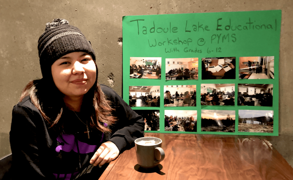 Rebecca Thorassie from Sayisi Dene First Nation presenting her community service project at the Canadian Wilderness Stewardship conference in Ottawa in February 2020 (credit: Michelle Ewacha, CPAWS Manitoba)