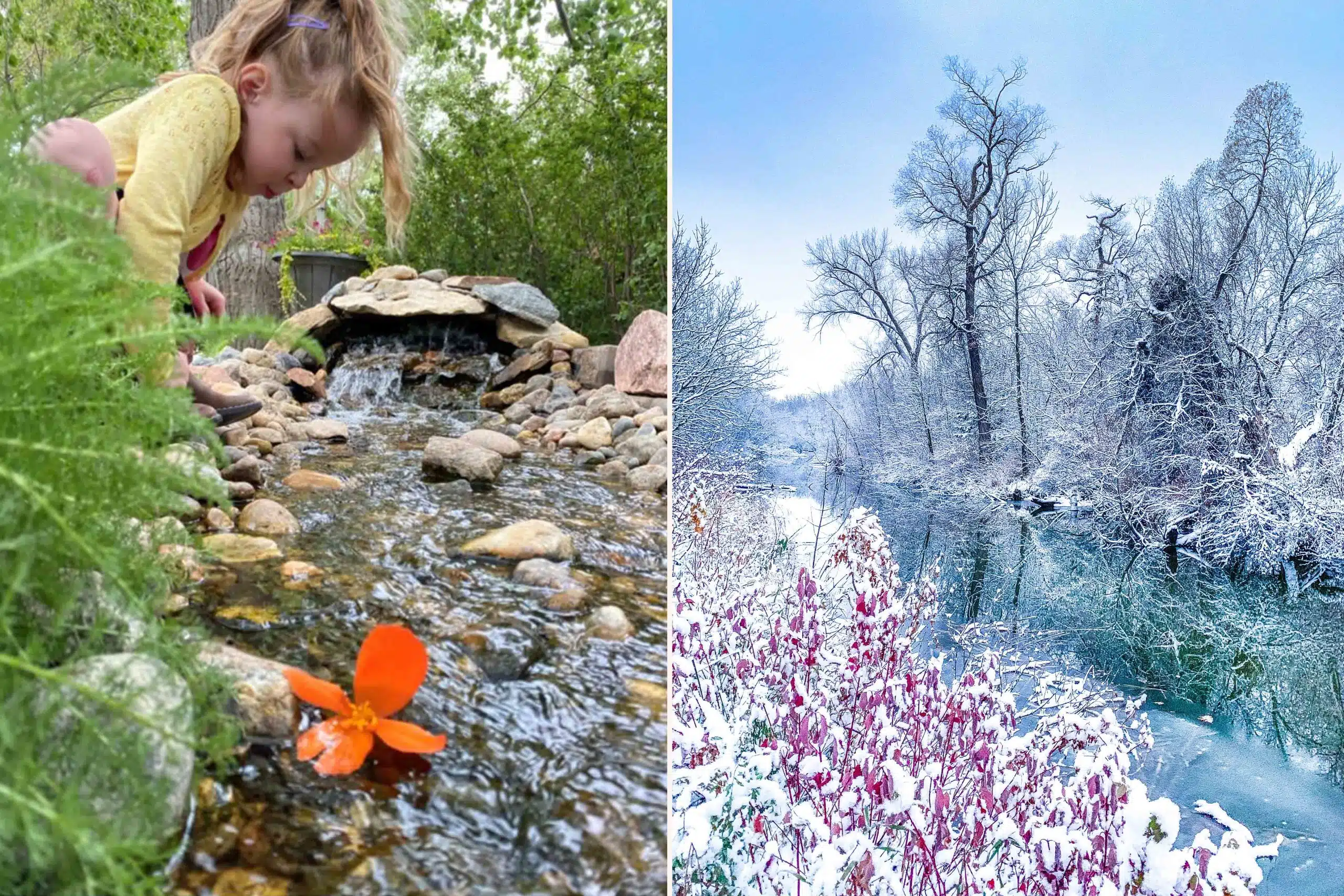 Backyard stream and winter in Manitoba