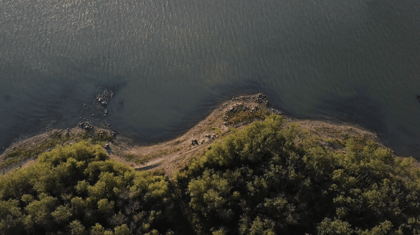 Drone shot above Lake Winnipeg near Fisher River Cree Nation in Manitoba.