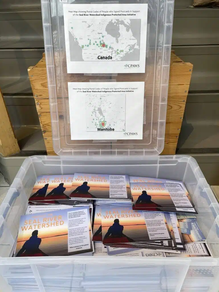 A box full of signed Seal River Watershed postcards.